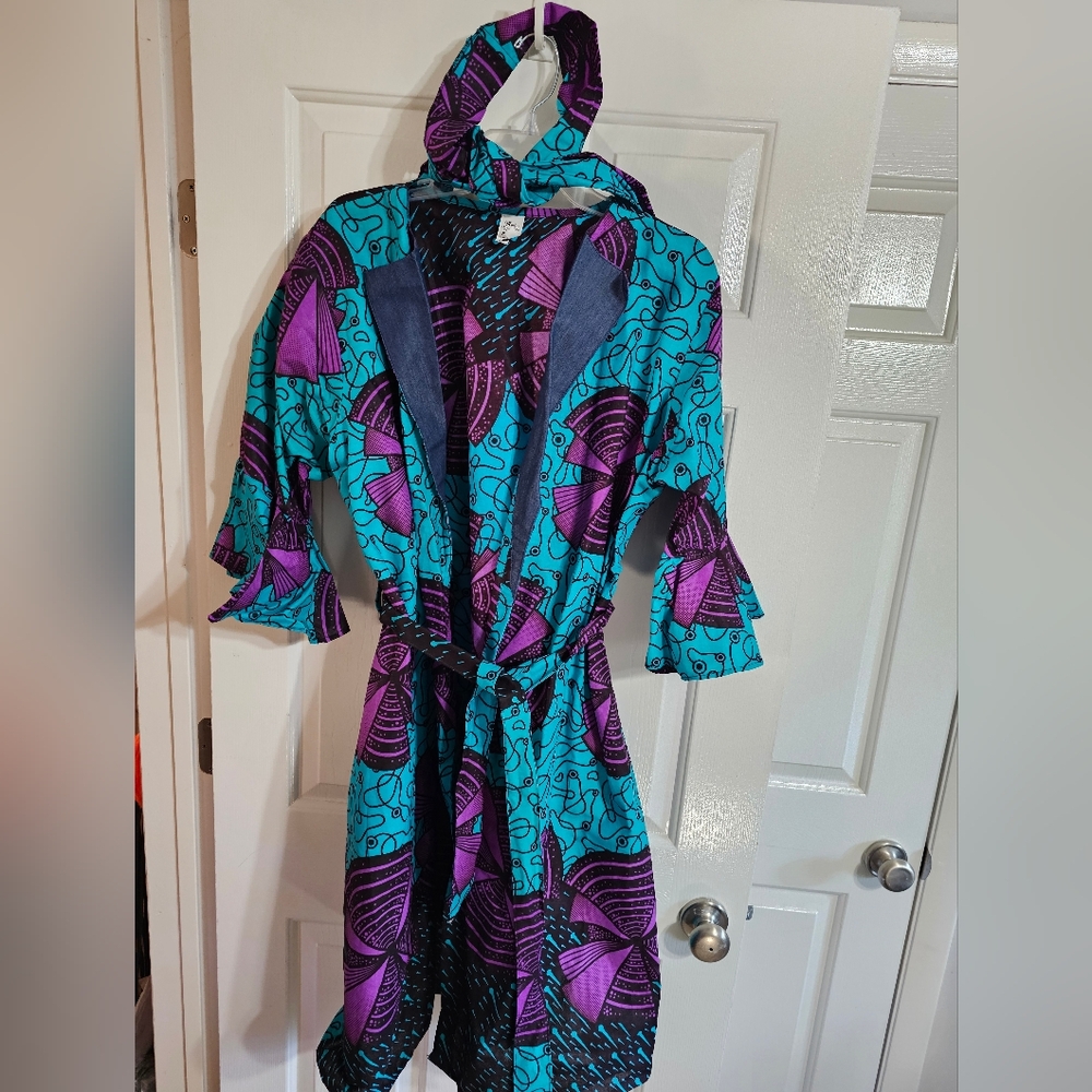 Marine Imports Womens Plus Ankara Turquoise Cotton Wax Print Dress Scarf Rare - Picture 5 of 8